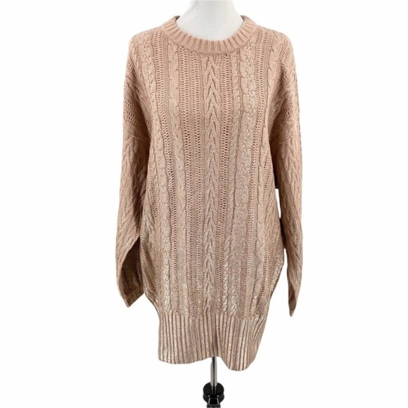 Free People XS EUC GOLD Knit Dolman Sleeve Dress OVERSIZED - Picture 3 of 11